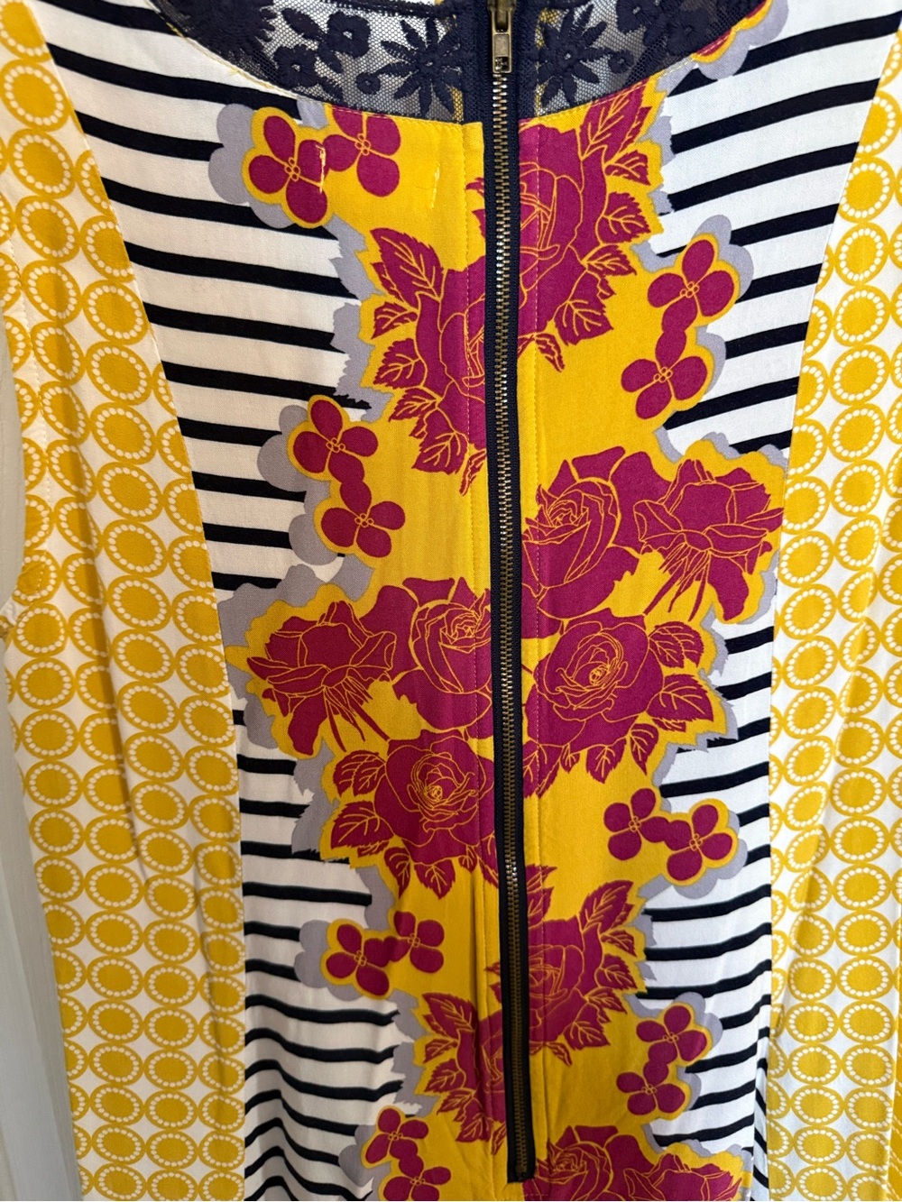 Matilda Jane mustard yellow "Golden Key" mixed-print swing dress. - Picture 3 of 10